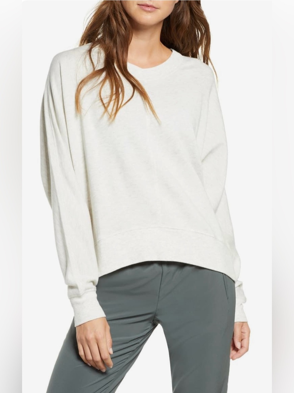 New Zella Carey Crew High/Low Sweatshirt Ivory Grey Heather Nordstrom XXL Dolman